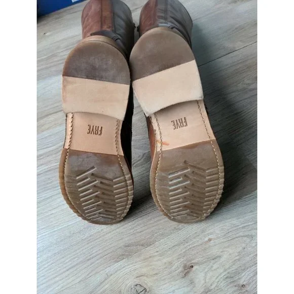 Frye Veronica Tall Lace Up Boots Womens 9.5 B Cognac Brown Knee High Combat - Picture 9 of 10